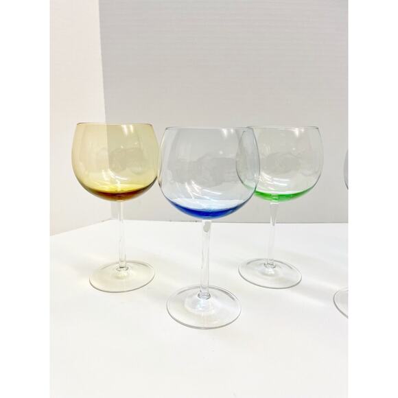Block Crystal Mouth Blown Crystal Pastel Tint Balloon Wine Glasses - Picture 7 of 11